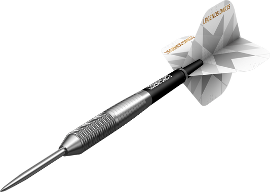 Pro Series V13 Rear Shark steel tip darts, 90% tungsten, barrel at an angle