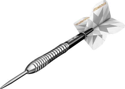 Pro Series V14 Torpedo steel tip darts, 90% tungsten, barrel at an angle