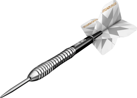 Pro Series V14 Torpedo steel tip darts, 90% tungsten, barrel at an angle