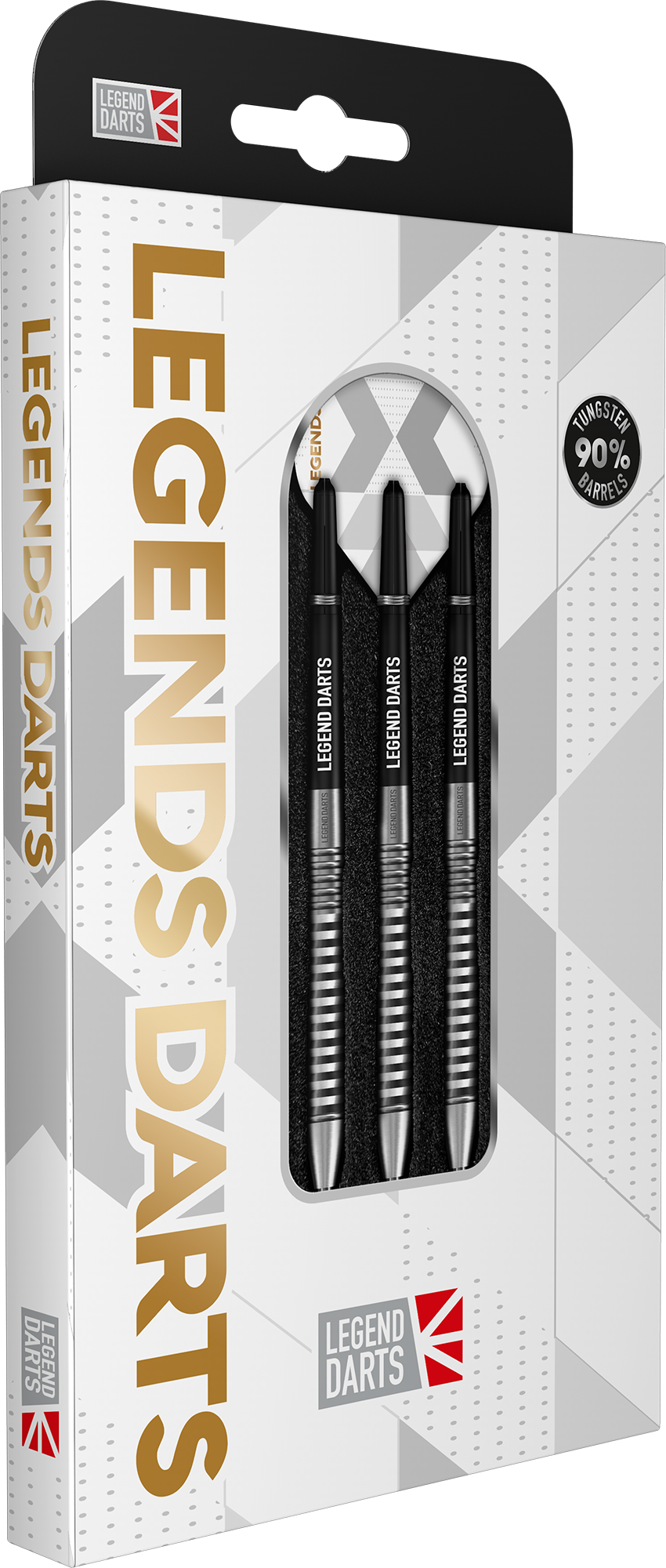 Pro Series V21 Square Cut steel tip darts, 90% tungsten, barrel at an angle (2)