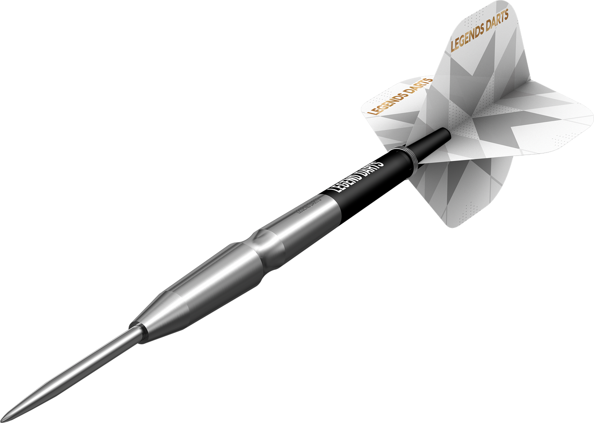 Pro Series V23 Smooth Scallop steel tip darts, 90% tungsten, barrel at an angle