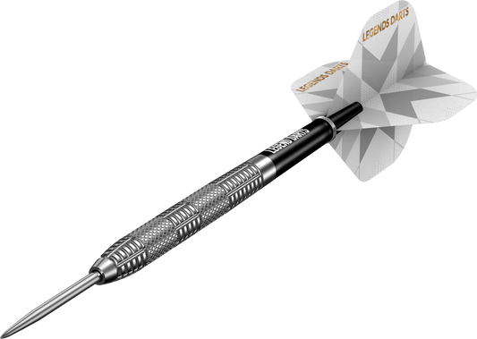 Pro Series V30 Dual Knurl steel tip darts, 90% tungsten, barrel at an angle