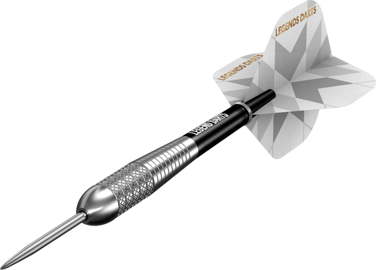 Pro Series V33 5-Ring Knurl steel tip darts, 90% tungsten, barrel at an angle