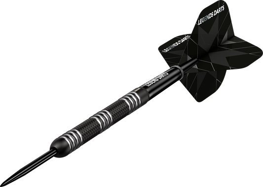 Evolution B02 Straight Knurled steel tip darts, 90% tungsten, barrel at an angle