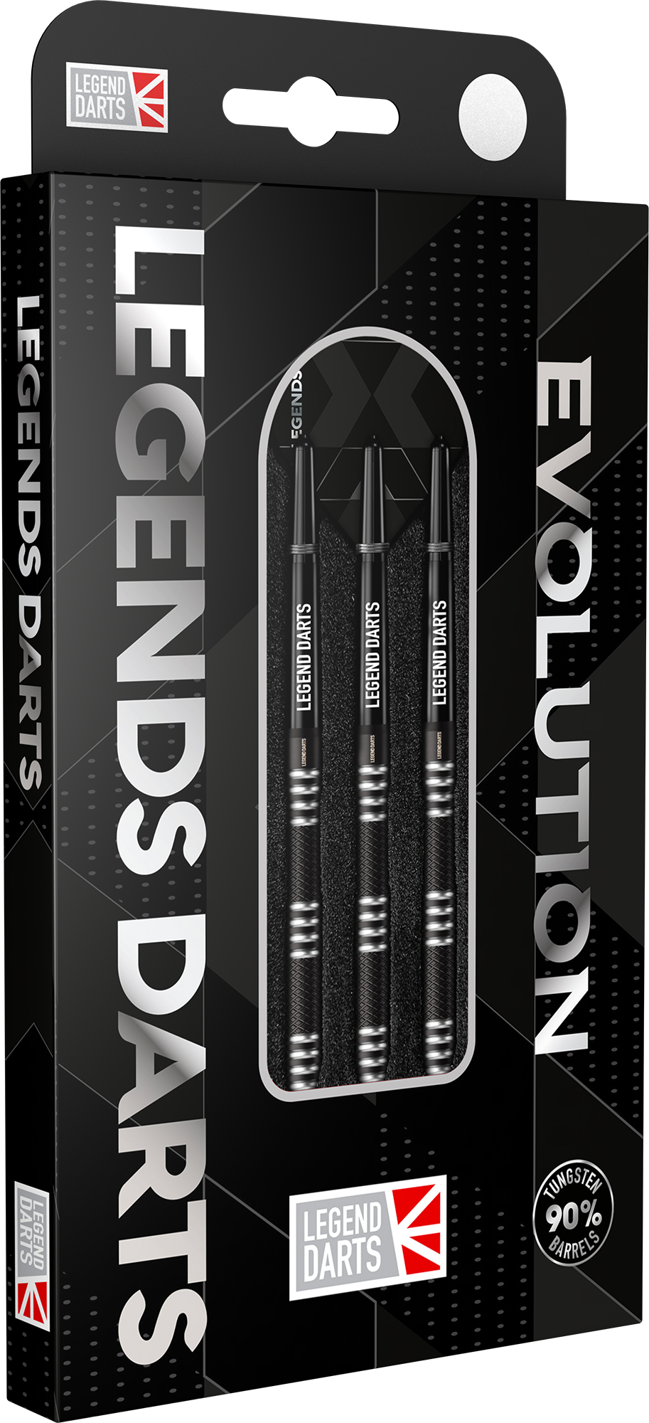 Evolution B02 Straight Knurled steel tip darts, 90% tungsten, barrel at an angle (2)