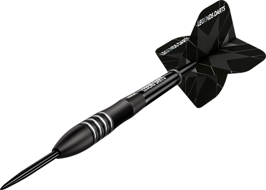 Evolution B05 Bullet Shark steel tip darts, 90% tungsten, barrel at an angle