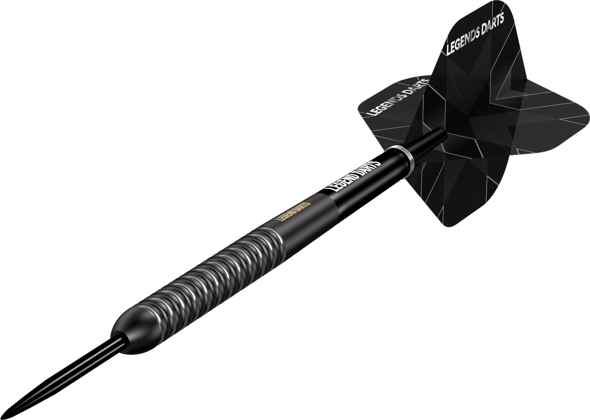 Evolution B07 Multi Ring steel tip darts, 90% tungsten, barrel at an angle