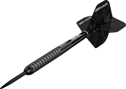 Evolution B07 Multi Ring steel tip darts, 90% tungsten, barrel at an angle