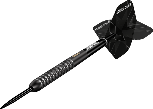 Evolution B07 Multi Ring steel tip darts, 90% tungsten, barrel at an angle