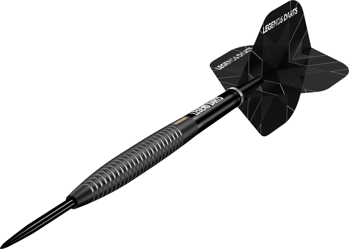 Evolution B08 Torpedo Ring steel tip darts, 90% tungsten, barrel at an angle