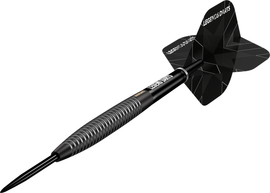 Evolution B08 Torpedo Ring steel tip darts, 90% tungsten, barrel at an angle