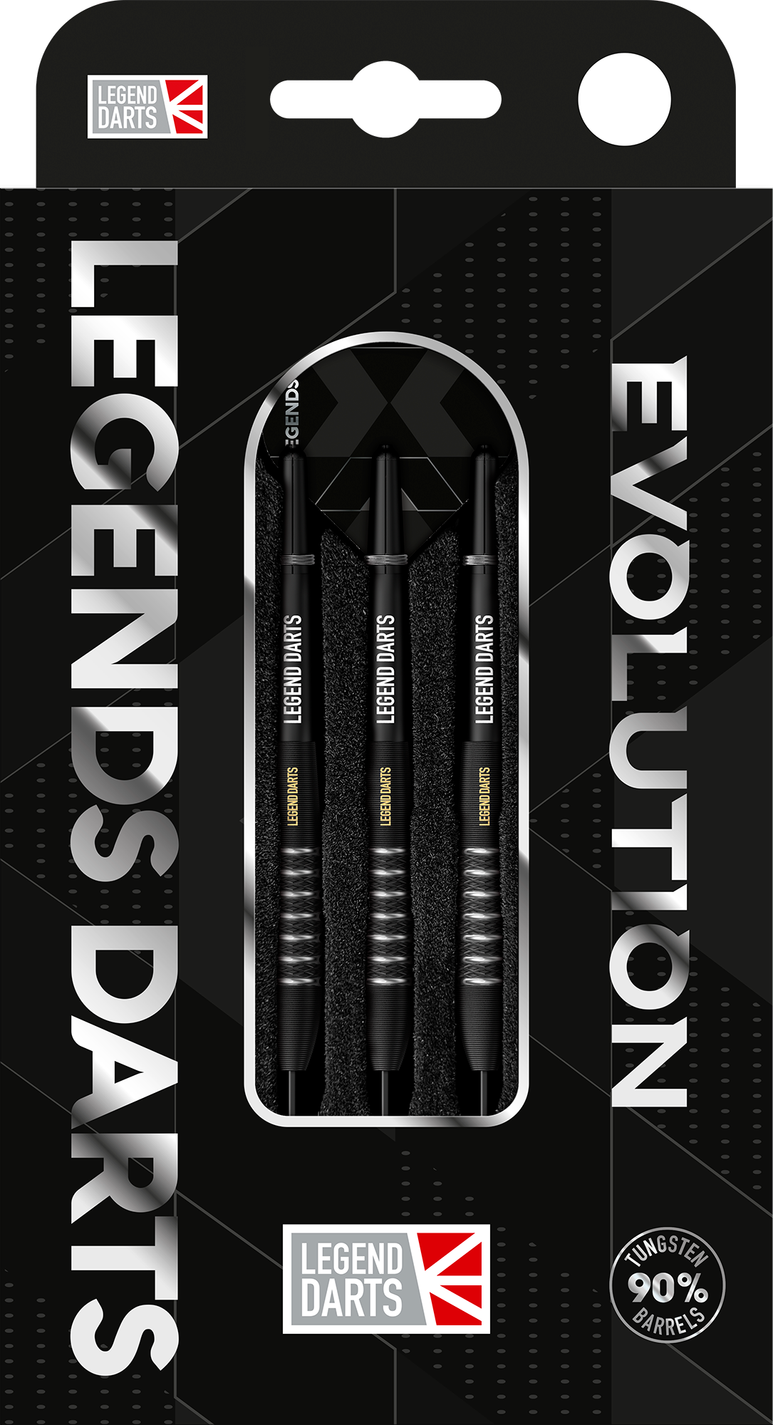 Evolution B09 Knurled Bomb steel tip darts, 90% tungsten, retail pack front