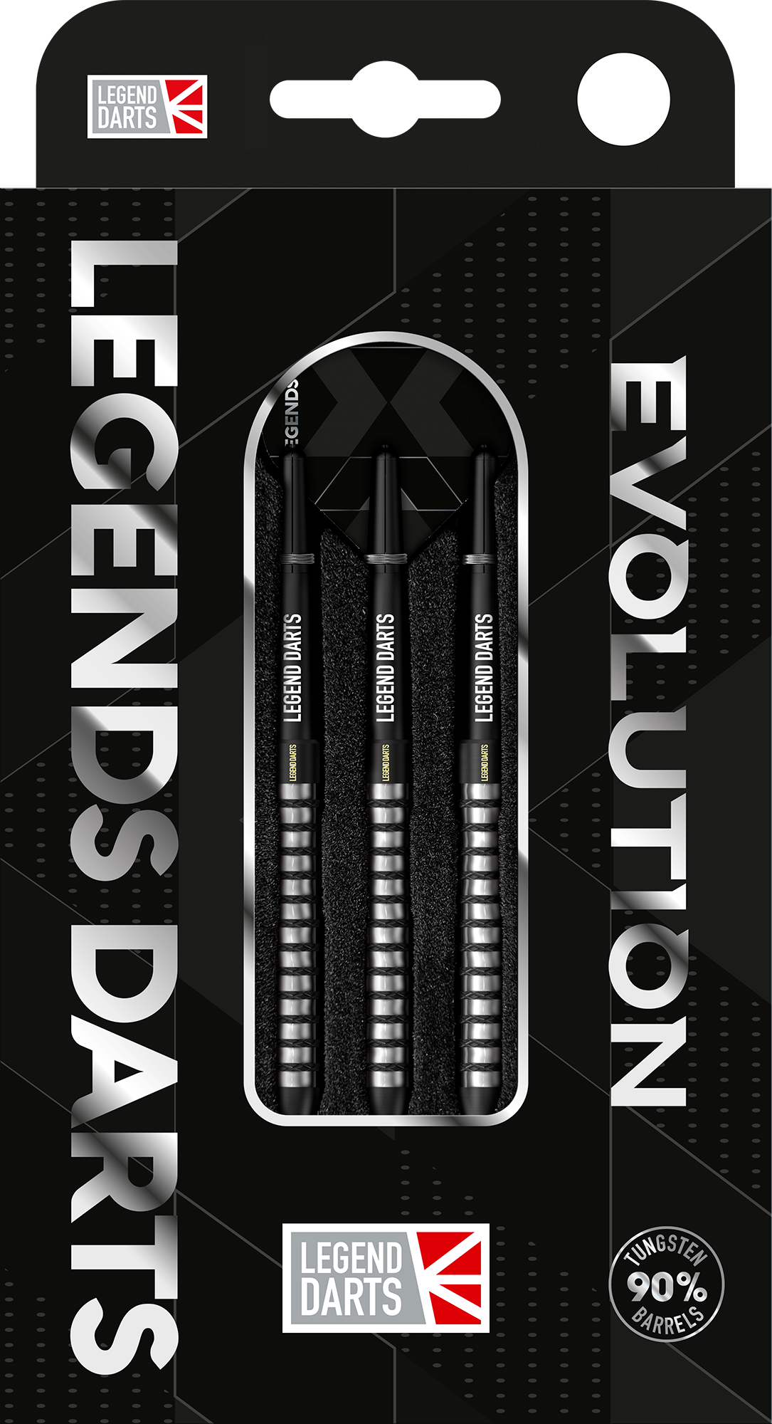 Evolution B11 Wide Ring steel tip darts, 90% tungsten, retail pack front