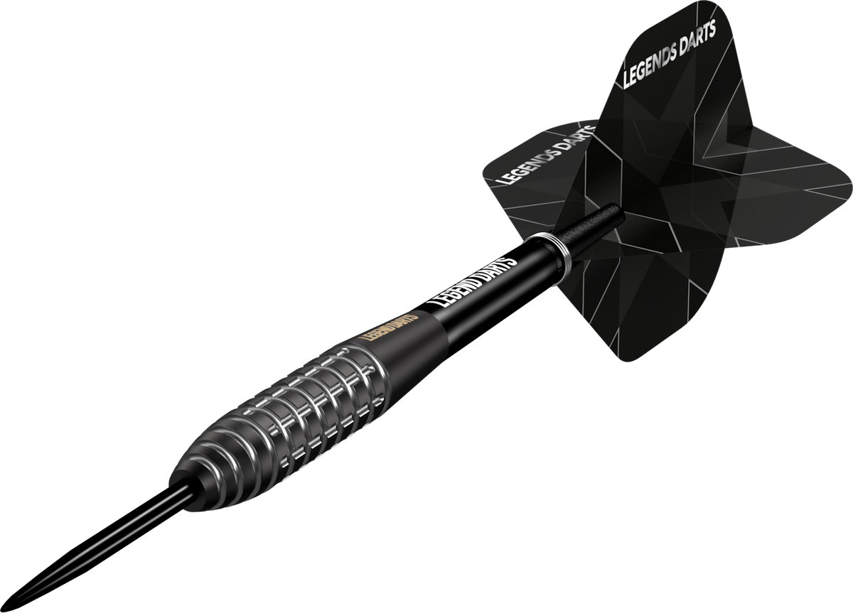 Evolution B13 Grenade Bomb steel tip darts, 90% tungsten, barrel at an angle