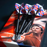 Eric Bristow darts with Union Jack flights resting on the Crafty Cockney memorial box