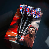 Eric Bristow Ringed steel tip darts with 1957-2018 Union Jack flights on the Crafty Cockney memorial box
