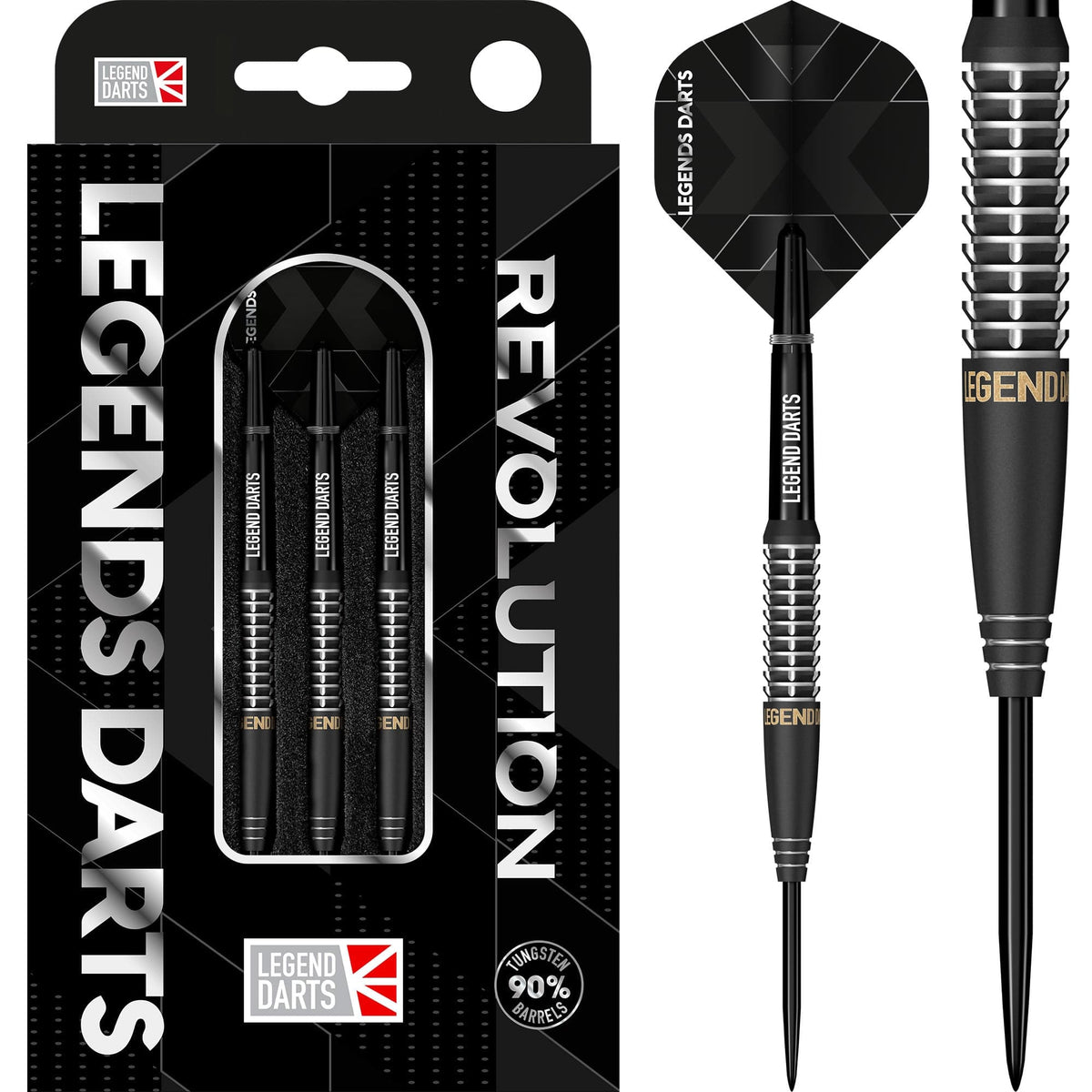 Revolution B22 Shark Ring Cut steel tip darts, 90% tungsten, retail pack