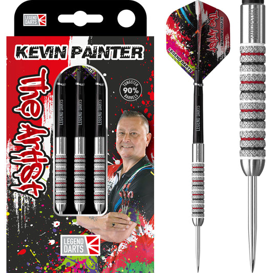 Kevin 'The Artist' Painter Knurled steel tip darts, 90% tungsten — complete dart with retail pack