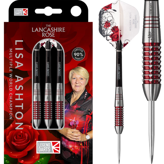 Lisa Ashton 'The Lancashire Rose' steel tip darts, 90% tungsten — product photo